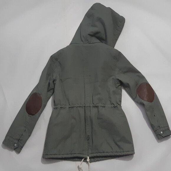 Women's Small Element jacket Olive green army coat Sherpa hood Zipper Cinched - Picture 8 of 9